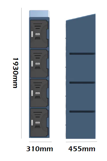 4 Tier Plastic Locker with Pad Lock Assembly – 310mm(W) x 455mm(L) x 1930mm(H) - Image 3