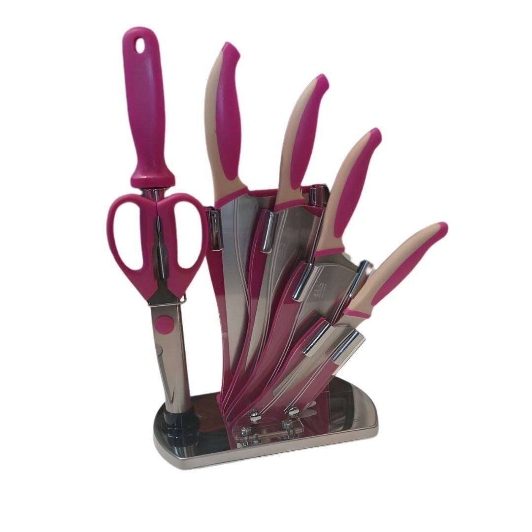 7 Piece Knife Set with Stand - Pink - Image 2