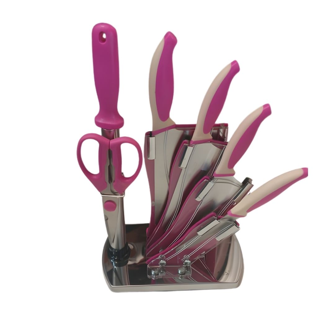 7 Piece Knife Set with Stand - Pink - Image 3