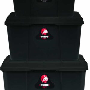 PRIDE STORAGE BOX – Full Black – 25L, 45L and 65L (Only sell in packs of 5) or 3 PIECE PRIDE STORAGE BOX – Full Black (Pack of 1)