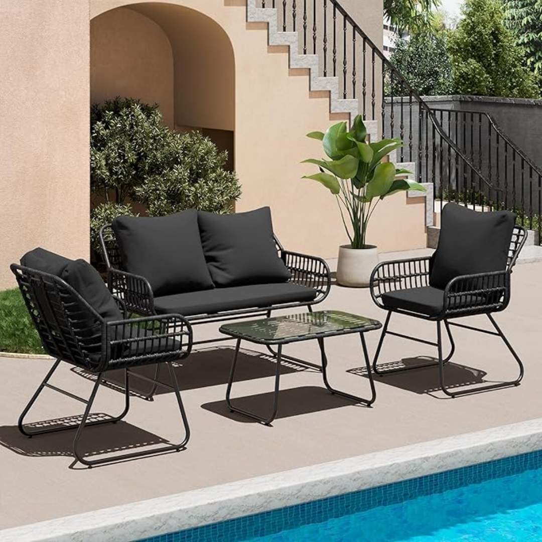 Bifanuo - 4 Piece Rattan Patio Set – Black - Image 4