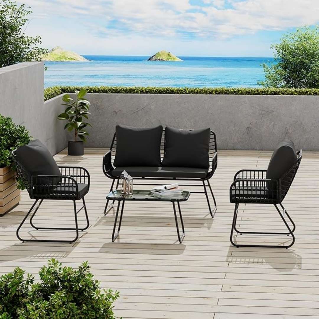 Bifanuo - 4 Piece Rattan Patio Set – Black - Image 3