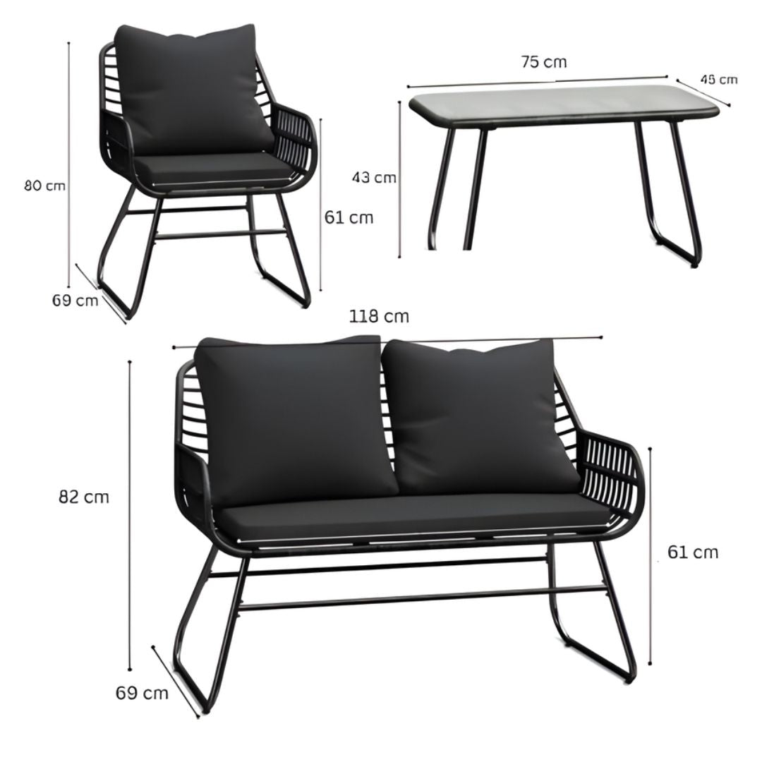 Bifanuo - 4 Piece Rattan Patio Set – Black - Image 8