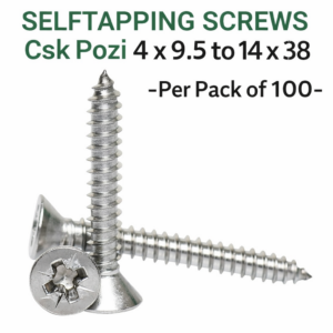 SELFTAPPING SCREWS   Csk Pozi 4 x 9.5 to 14 x 38 -Per Pack of 100