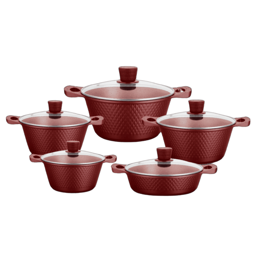 10 Piece Aluminium Pot Set - Diamond Embossed - Image 3