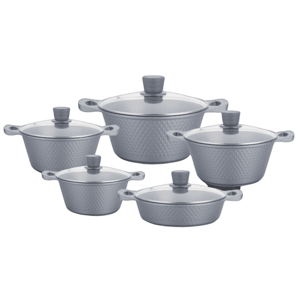 10 Piece Aluminium Pot Set - Diamond Embossed - Image 4