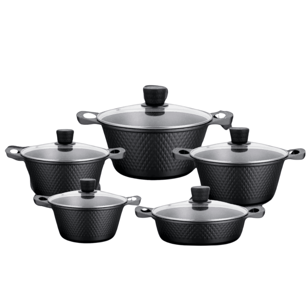 10 Piece Aluminium Pot Set - Diamond Embossed - Image 5