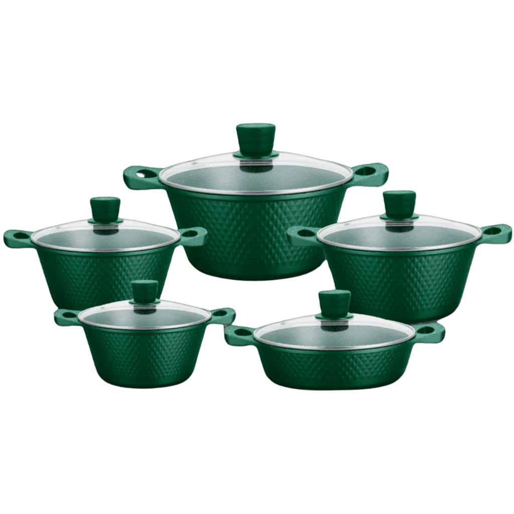 10 Piece Aluminium Pot Set - Diamond Embossed - Image 2