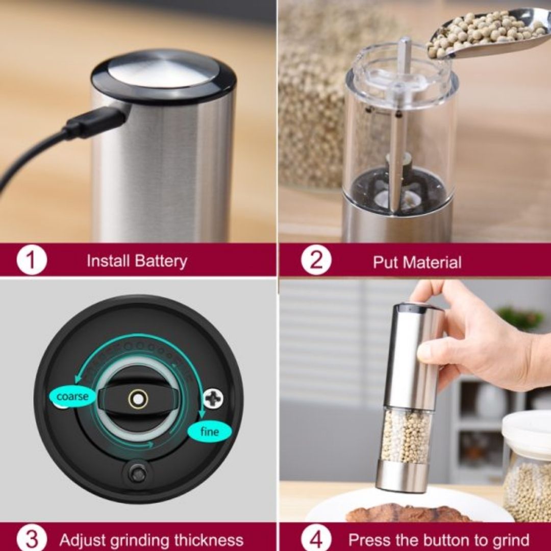 Feelive Rechargeable Salt & Pepper Grinder Set – 2 Pc - Image 3
