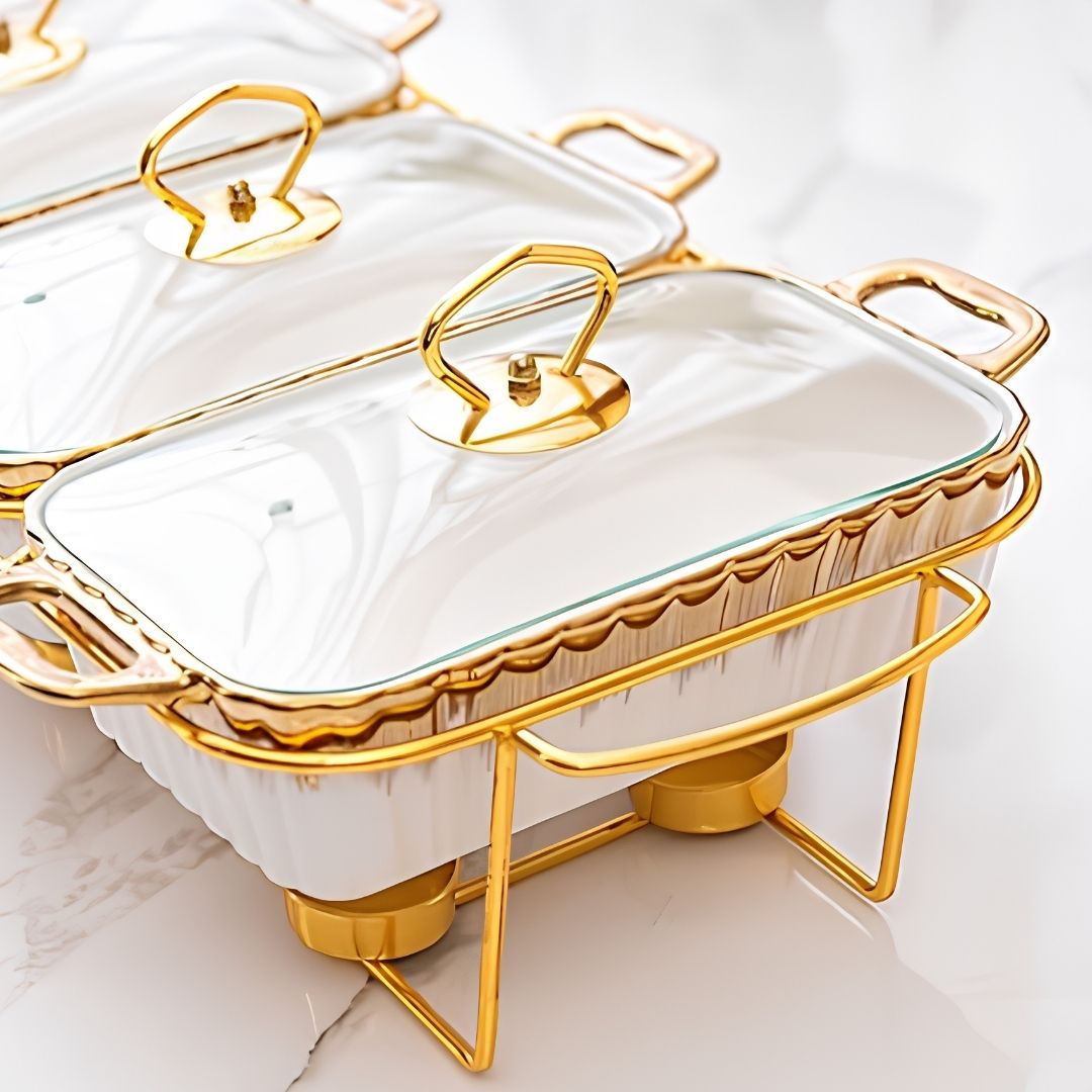 Food Warmer - 3 Division - White with Gold frame - Image 4