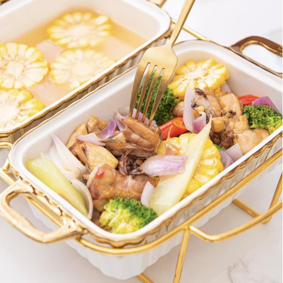 Food Warmer - 3 Division - White with Gold frame - Image 5
