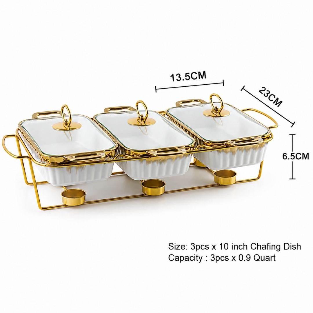 Food Warmer - 3 Division - White with Gold frame - Image 2