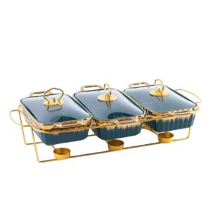 Food Warmer - 3 Division - Green with Gold Frame