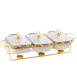 Food Warmer - 3 Division - White with Gold frame