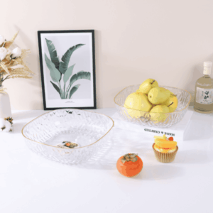 Square Plastic Salad Bowl with Gold Inlay Edge