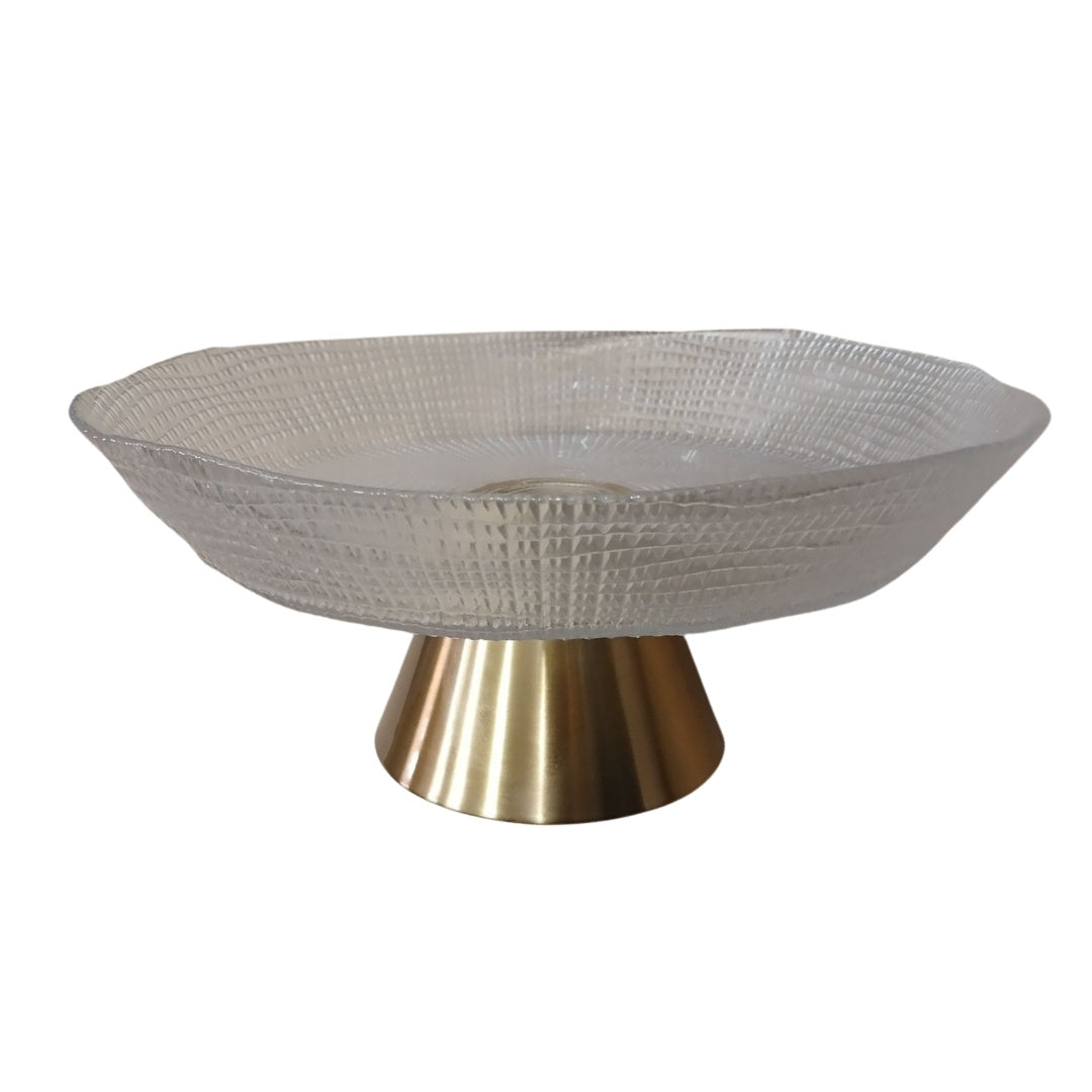 Textured Glass Bowl - Gold Footed - Image 3