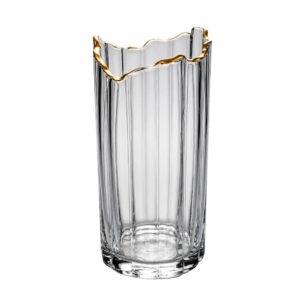 Glass Flower Vase - Gold Trim - 25cm