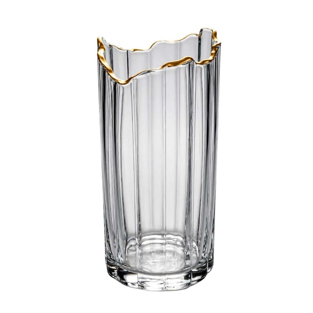 Glass Flower Vase - Gold Trim - 25cm