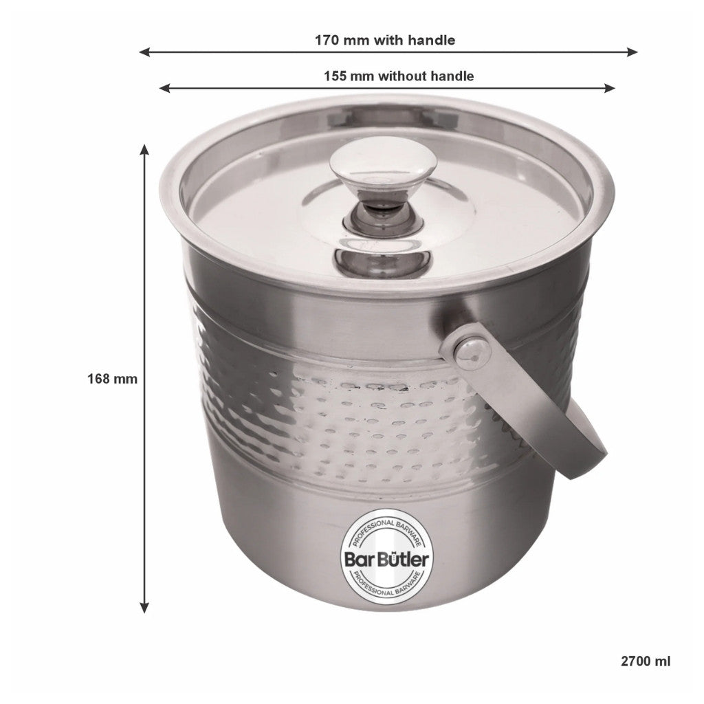 Ice Bucket - S/Steel Hammered with Lid 2.7L - Image 2
