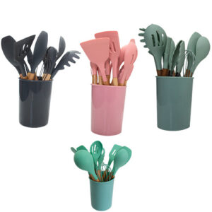 Kitchenware - 11pc Silicone Utensil Set Round Holder