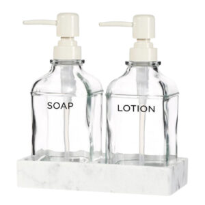 Liquid Dispenser Set With Marble Tray - 3 Pcs