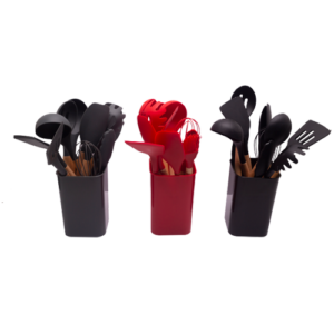 Kitchenware - 12pc Silicone Utensil Set Square Holder