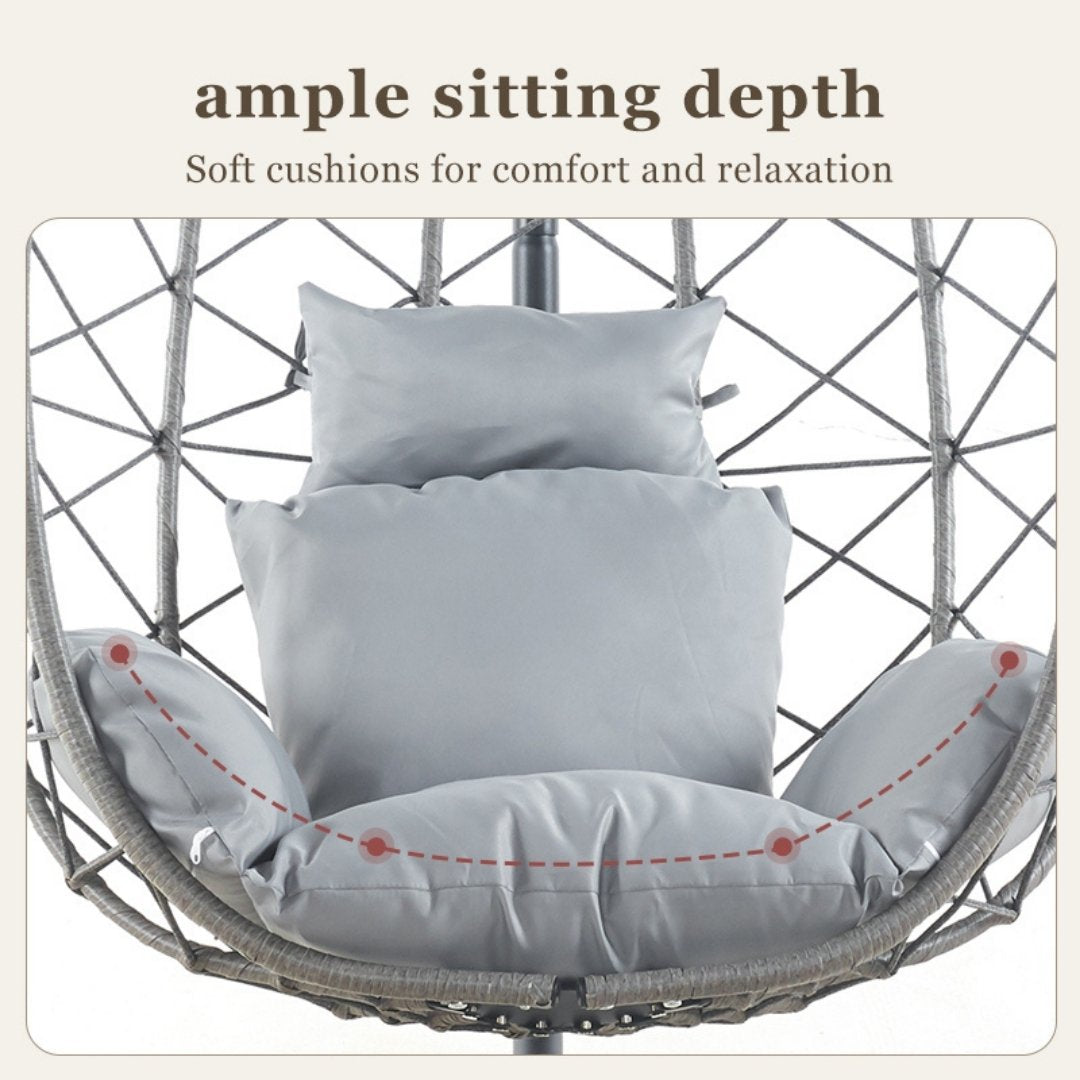 Rattan Egg Swing Chair – Outdoor Hanging with Cushion - Image 4