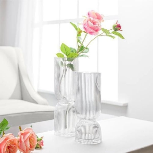 Ribbed Glass Flower Vase - 30 cm