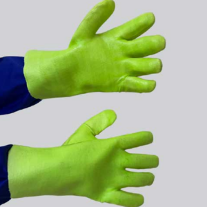 PVC GREEN Hi Viz MINING GLOVE – MADE IN ACCORDANCE TO SABS- PVC Medium Weight – Mining Green HI VIZ  27cm