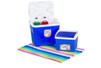 Cooler Box Big Jim 25L (Delicate Blue), Red and Tropical Green Packs of 4