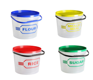 10L Sugar Cannister (Green), 10L Flour Cannister (Blue), 10L Mielie Meal Cannister (Yellow) and 10L Rice Cannister (Red) – Packs of 10