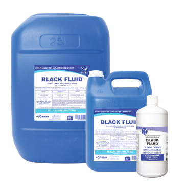 Hospitality Black Fluid – 1LT Retail, 1LT x 12, 5LT, 5LT x 4, 25LT, 200LT and 1000LT