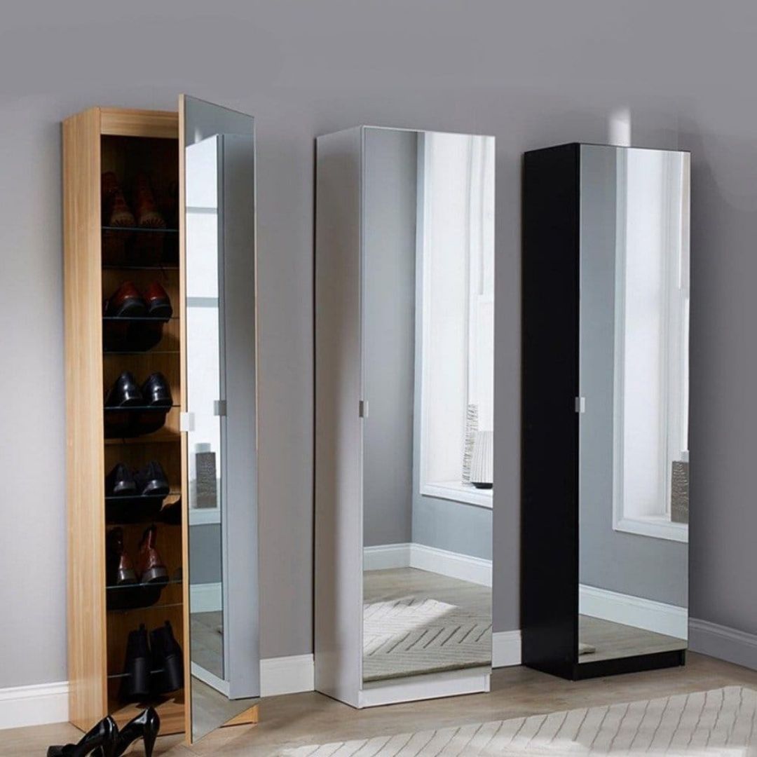 Shoe Cabinet - Single Mirror Door