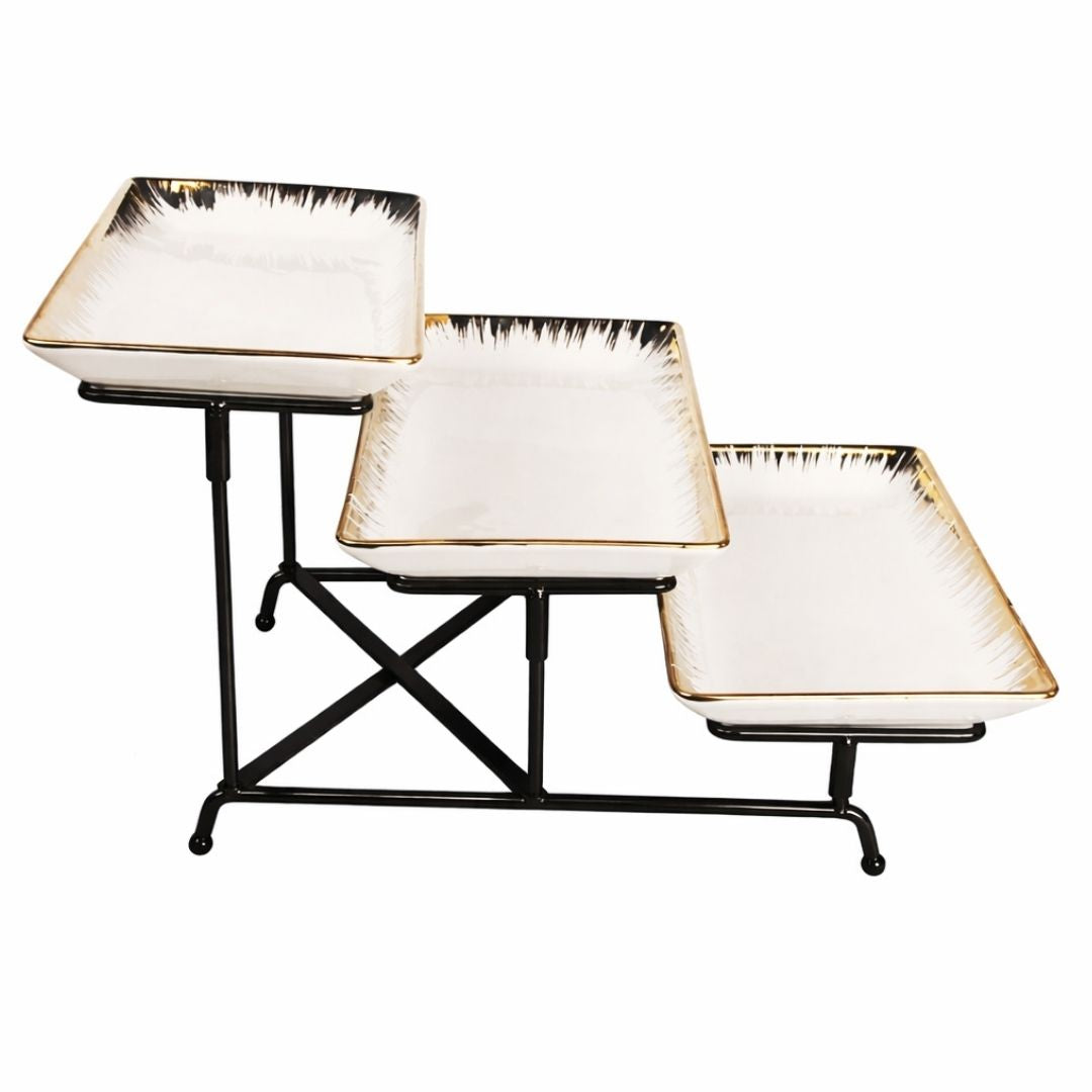 3 Tier Ceramic Serving Stand - Golden Eye