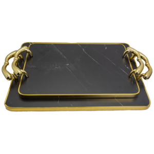 Serving Tray - Rectangle Flat Marble Look 2pc Set
