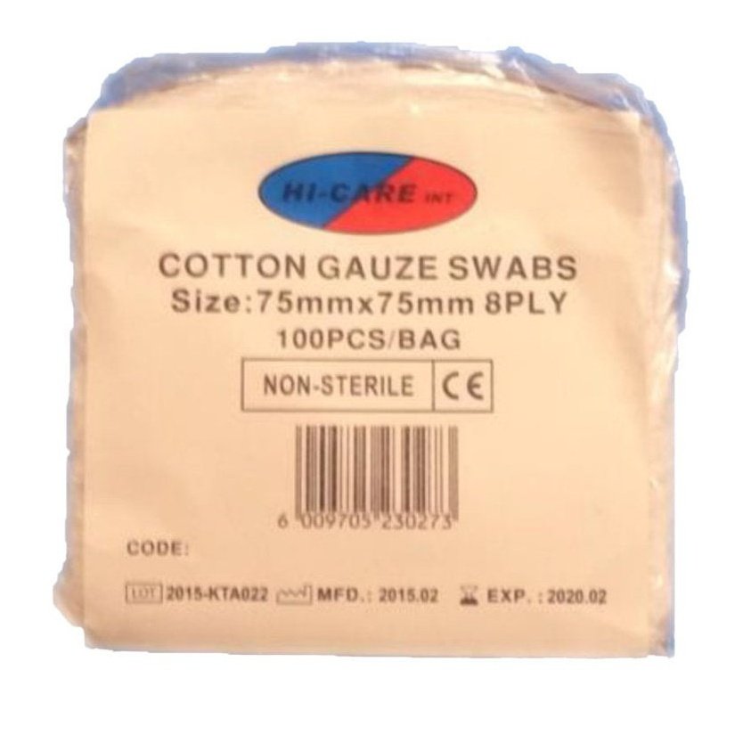Cotton Gauze Swabs - Non-sterile (100's) 8 ply (MOQ: 50)