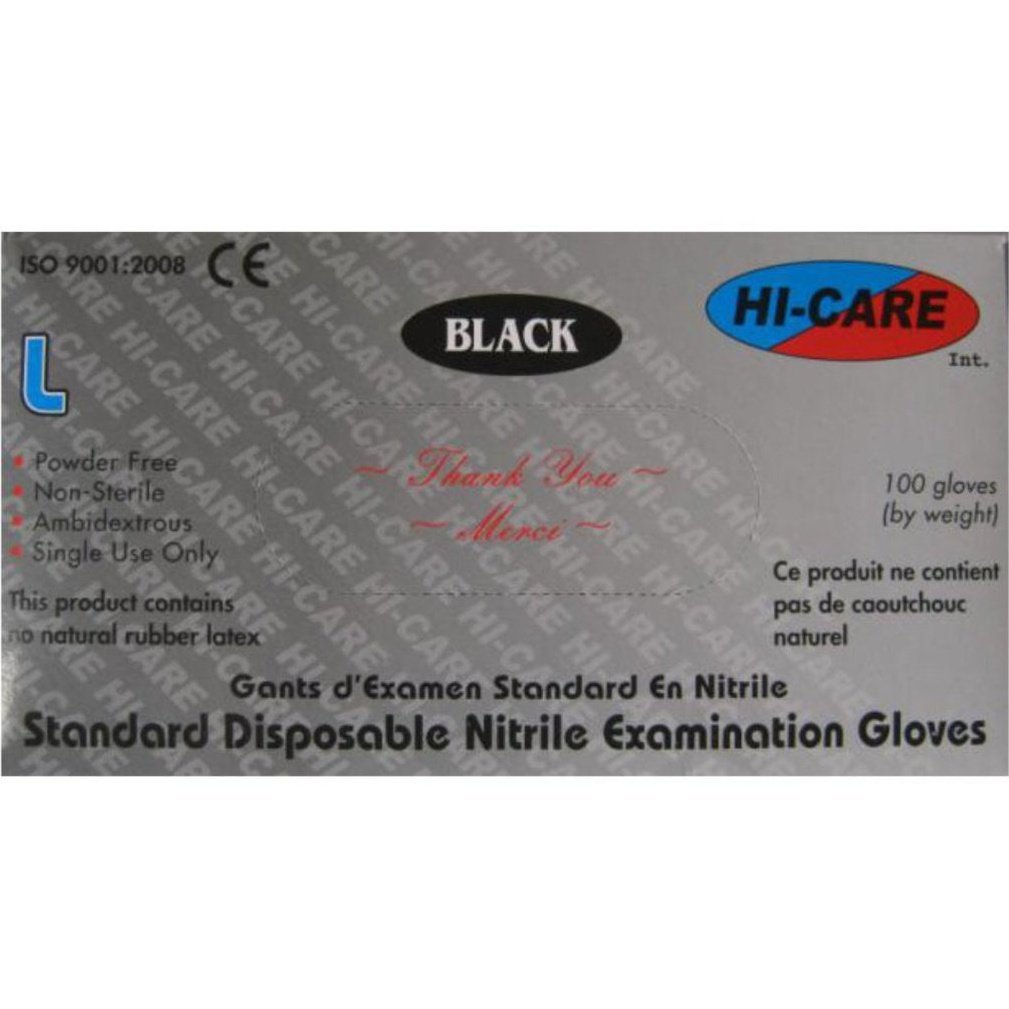 EXAMINATION GLOVES - BLACK NITRILE - POWDER FREE - BOX 100 - 5g weight