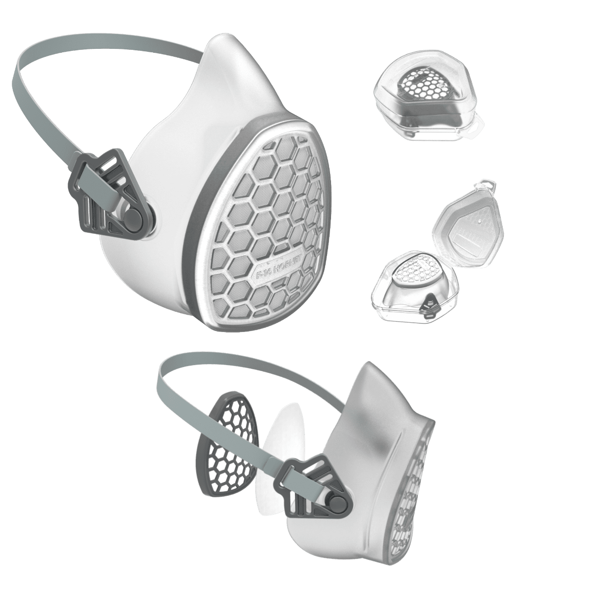 F16 HORNET RESUSABLE MASK (M) and (L) sterilization container,10x filters (clear mask/grey accessories) - Image 3