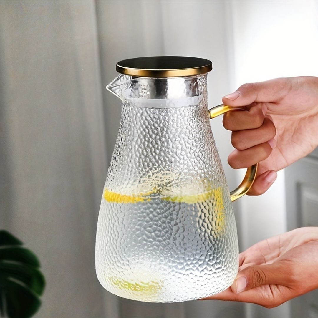 Stylish Glass Water Jug with Gold Handle & Lid - 1.5L - Image 4