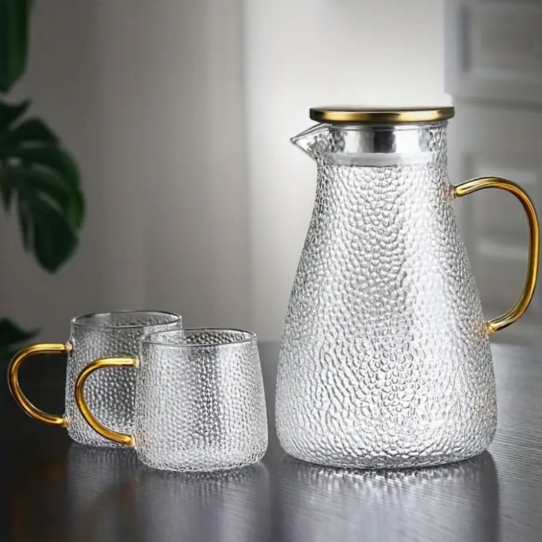 Stylish Glass Water Jug with Gold Handle & Lid - 1.5L - Image 3