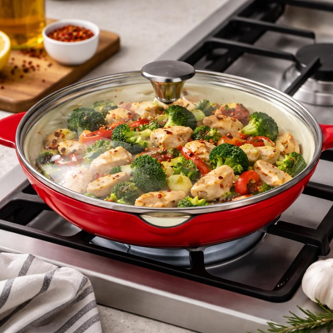 Cast Iron Frypan with Glass Lid - 27cm - Image 5